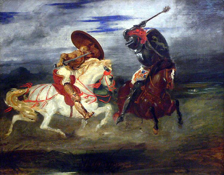 Eugene Delacroix Combat de chevaliers dans la campagne. oil painting image